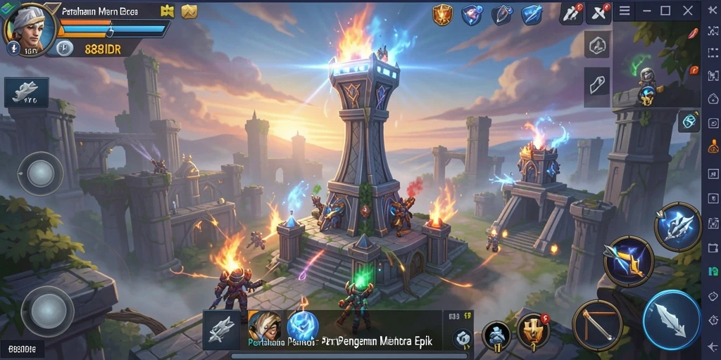 Tampilan gameplay menara pertahanan yang menegangkan dan strategis.