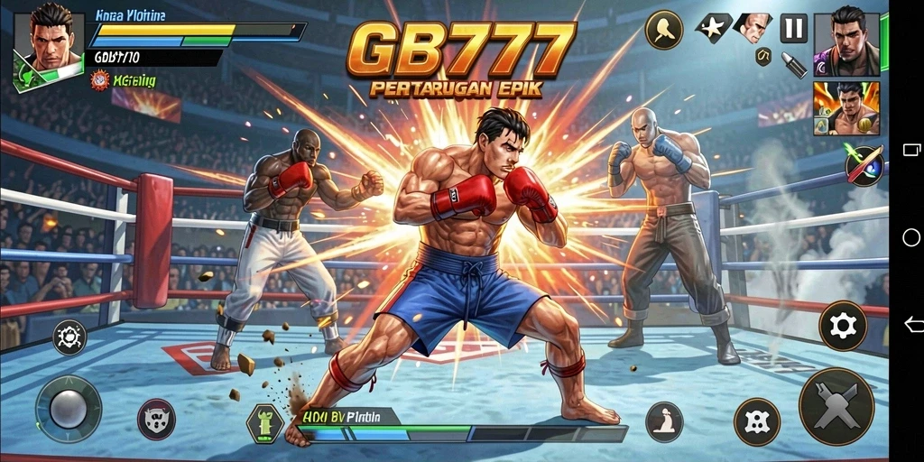 Screenshot menunjukkan pertarungan intens dalam GB777 dengan efek visual yang menakjubkan.