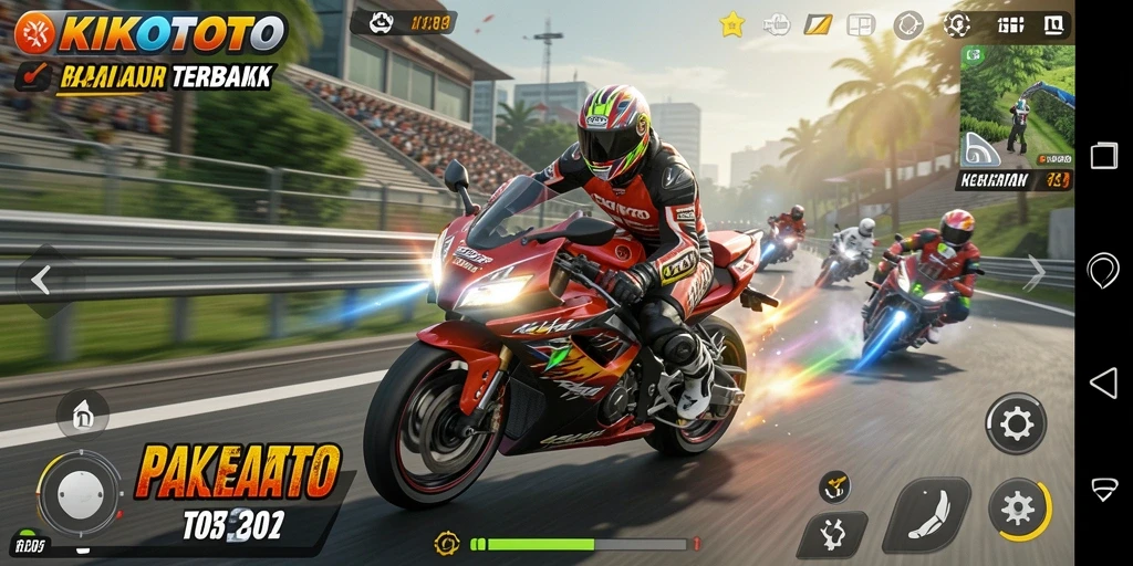 Screenshot KIKOTOTO menampilkan aksi balap motor yang mendebarkan.