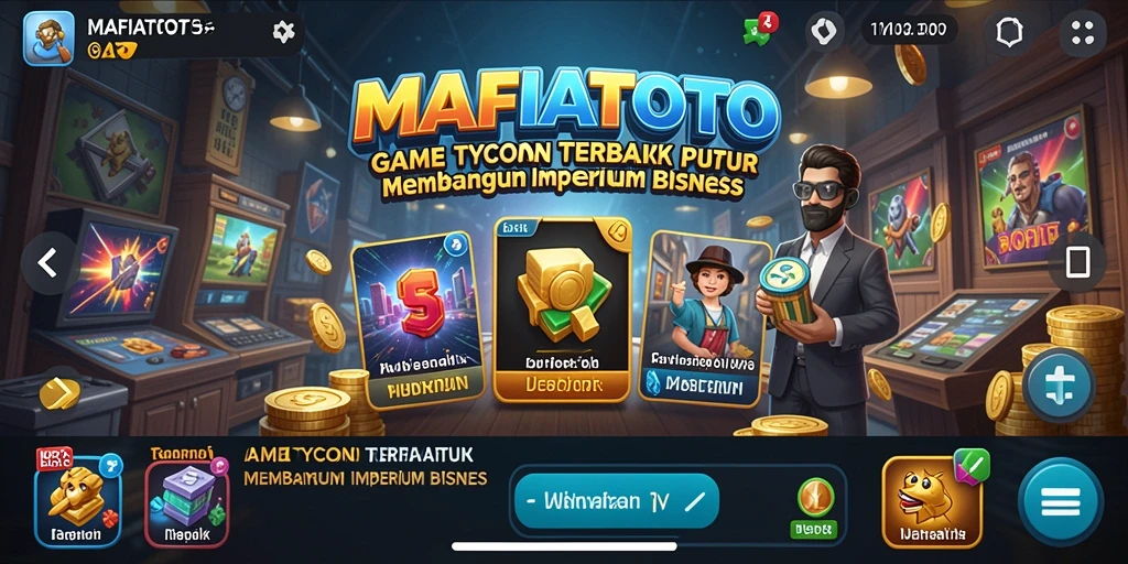Gameplay MAFIATOTO menampilkan pengelolaan bisnis yang seru.