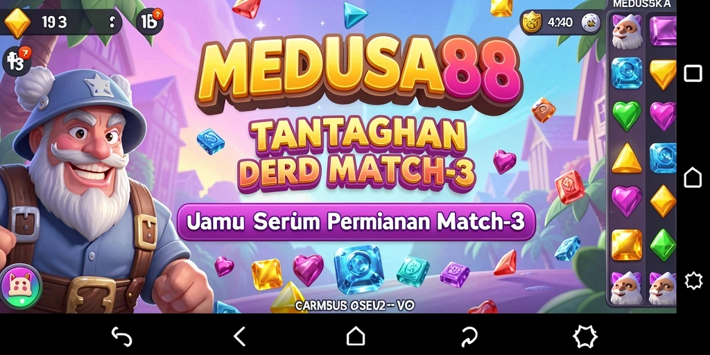 Tangkapan layar gameplay MEDUSA88 dengan aksi mencocokkan permata.