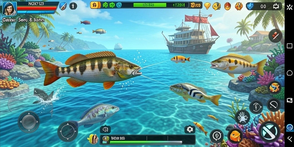 Tampilan gameplay seru Tembak Ikan di NOX123 dengan aksi menembak yang menarik.