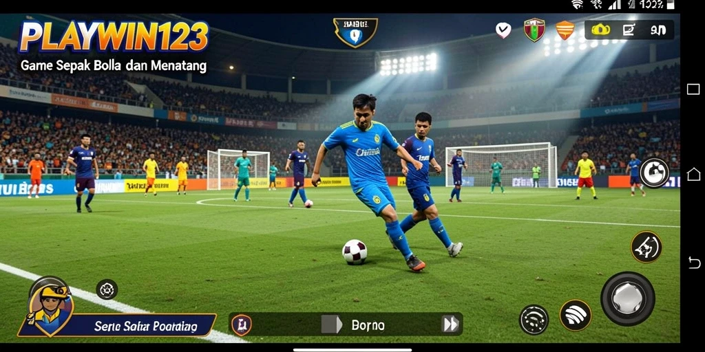 Gameplay seru dari PLAYWIN123 menunjukkan aksi sepak bola yang menegangkan.