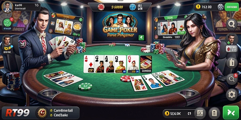 Screenshot utama RT99 menampilkan aksi seru permainan Poker.